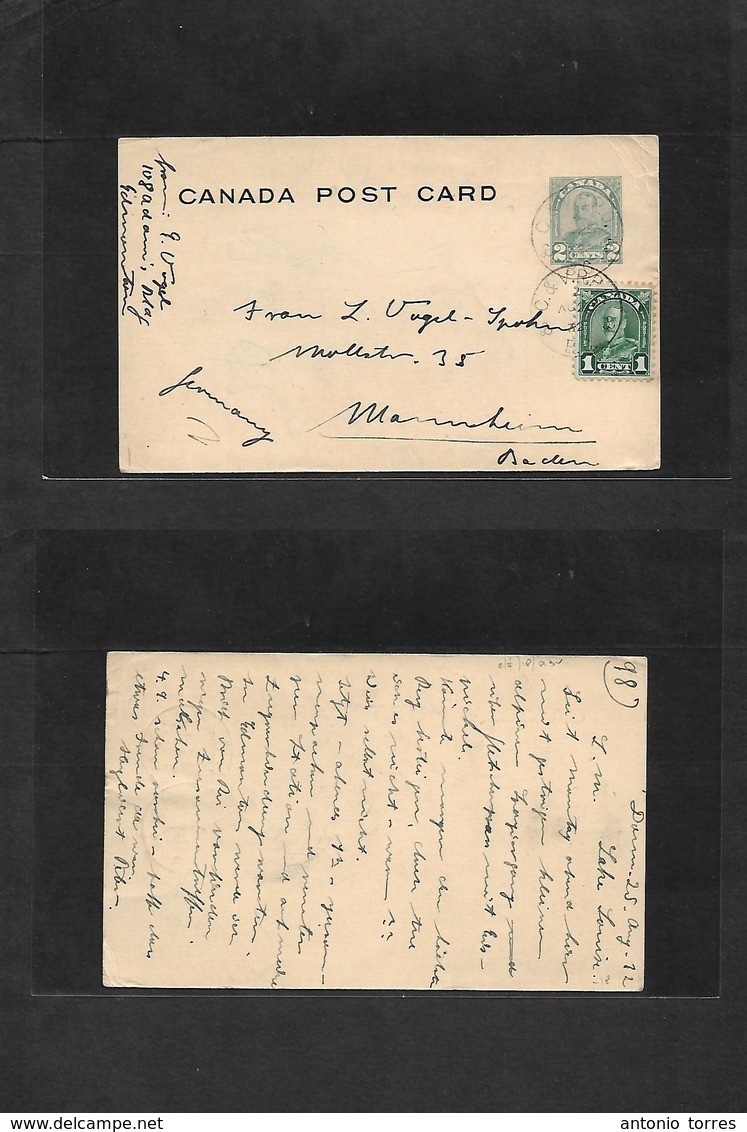 Canada. 1932 (25 Aug) Edmonton - Germany, Mannheim, Baden. 2c Green Stat Card + 1c Adtl. Scarce Usage. - Other & Unclassified