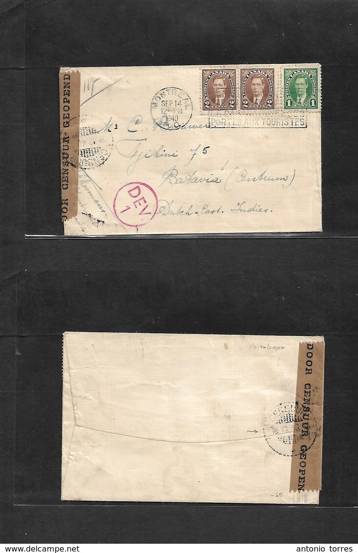Canada. 1940 (14 Sept) Montreal, PQ - Dutch Indies, Batavia (18 Dic 40) Multifkd Envelope + Arrival Censor (Free Dutch)  - Other & Unclassified