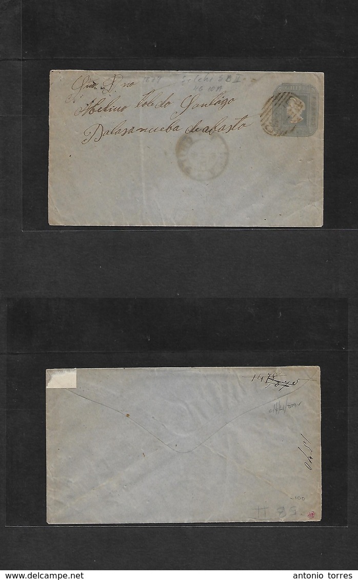 Chile - Stationery. C. 1874. Talca - Santiago. Early 5c Grey On Bluish Paper, No Lines 79x142mm "cancelled" Grill Cds +  - Chili