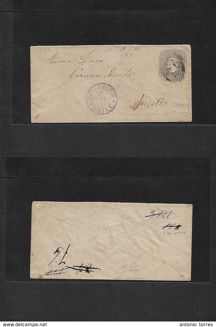 Chile - Stationery. 1876 (17 April) Concepcion - Angeles. 5c Grey On Beige Paper No Lines, 138x68mm, Selchi 5AI, HG9 Gri - Chile
