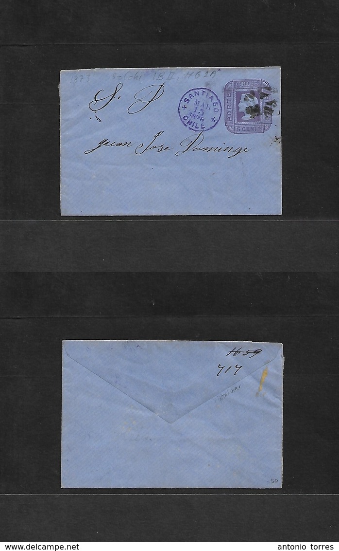 Chile - Stationery. 1878 (15 March) Santiago Local Usage. Early Stat Env 5c Lilac/bluish Paper, Single Lines Paper At 60 - Chili