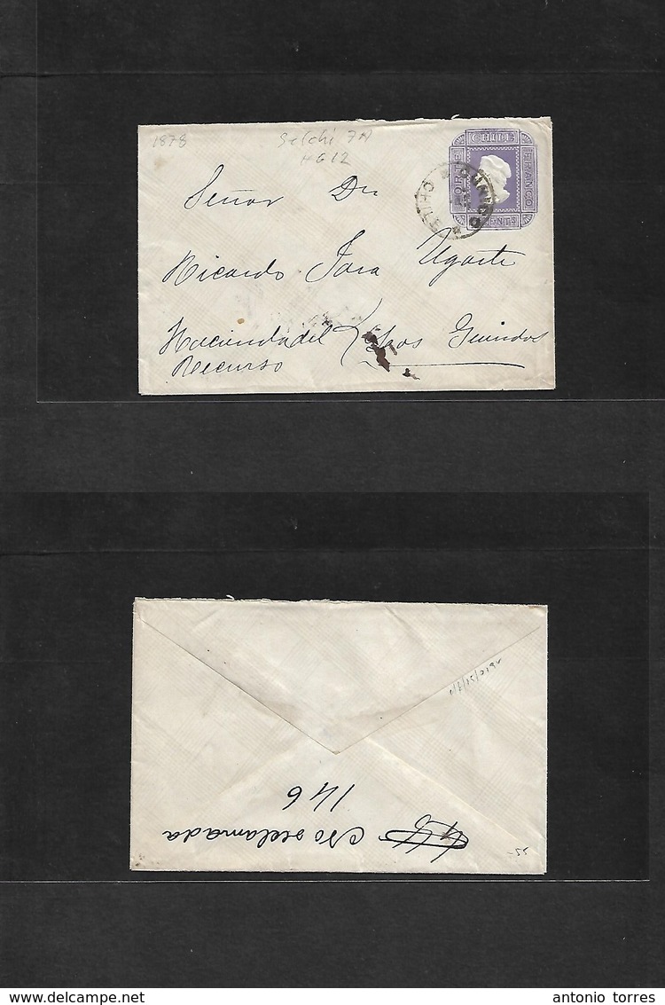 Chile - Stationery. C. 1885. 1878 Type Solchi 7A, HG12. Curico - Los Guindos. 5c Lilac Embossed Stat Env, Small Cds Wmk  - Chile