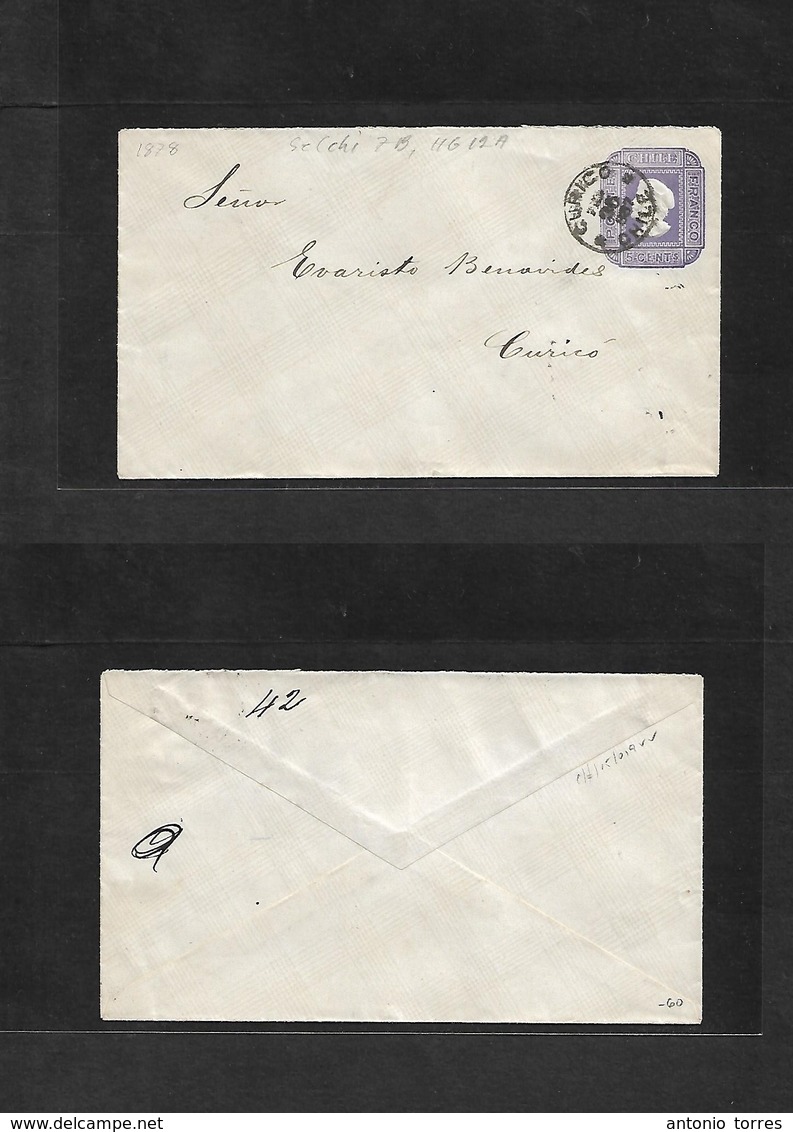 Chile - Stationery. 1887. Curico Local Sat Env 5c Lilac, 136x78mm, Watermark Lines Paper At 60/240º. Fine And Scarce. - Chile