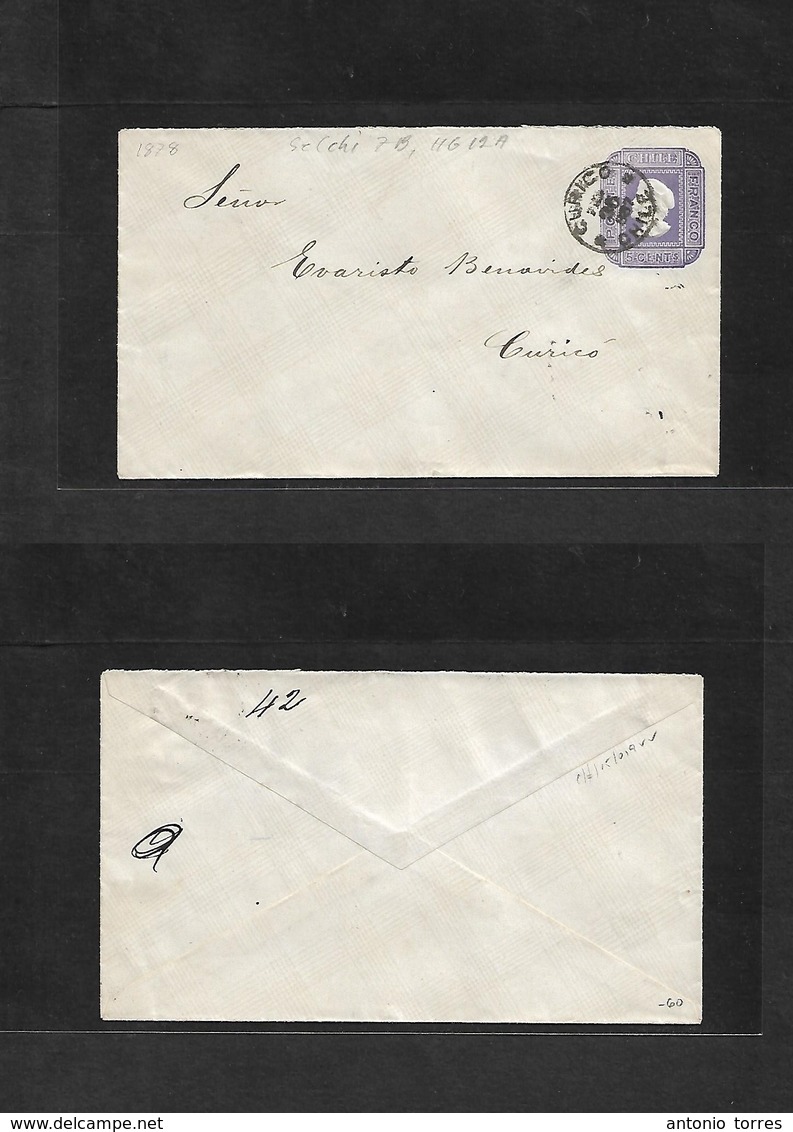 Chile - Stationery. 1887. Curico Local Sat Env 5c Lilac, 136x78mm, Watermark Lines Paper At 60/240º. Fine And Scarce. - Chili