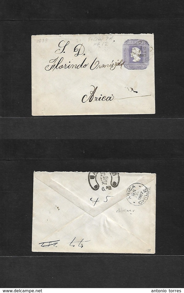 Chile - Stationery. 1887 (12 Enero) Vicchen - Arica. 5c Lilac Stationery 110x71mm, Wmk Lines Paper At 45/225º. Selchi 7A - Chile