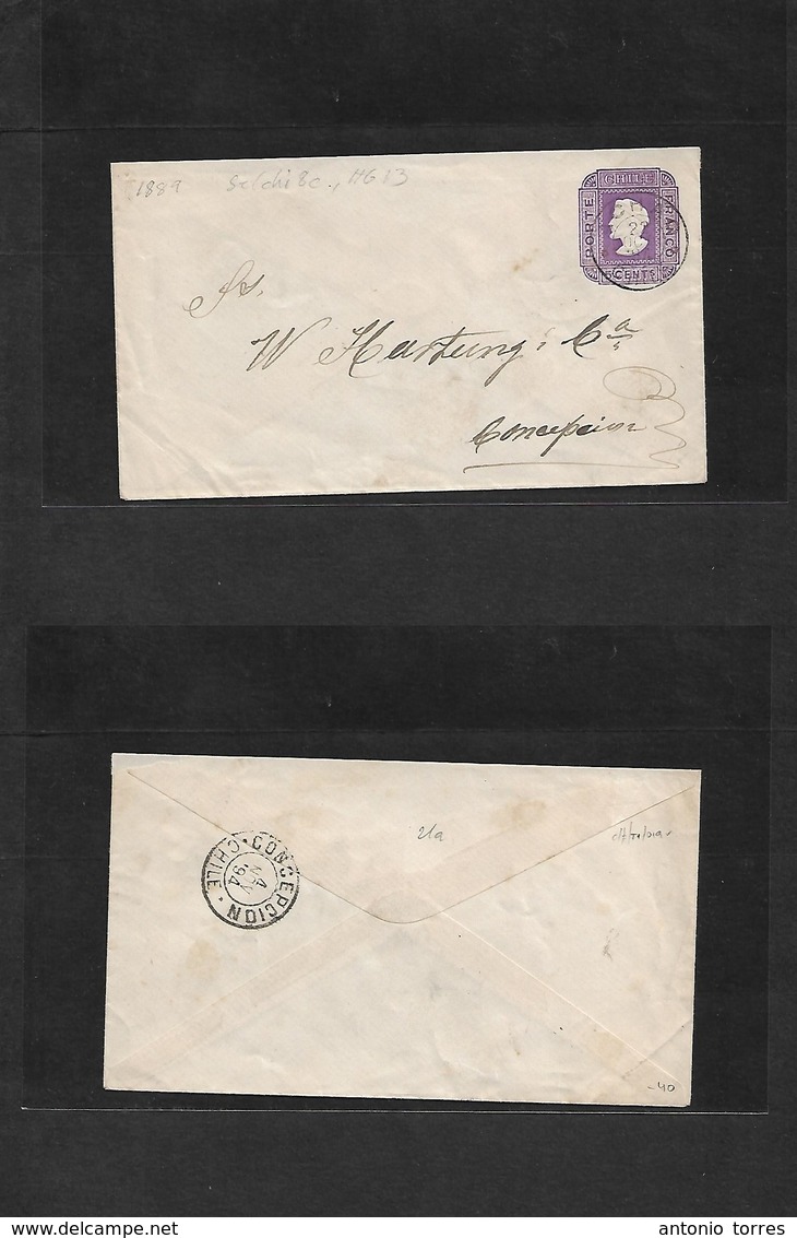 Chile - Stationery. 1894 (22 Oct) Achao - Concepcion (4 Nov) 5c Lilac Stat Env, 138x78mm, On Single Wmk Lines At 330º. S - Chile