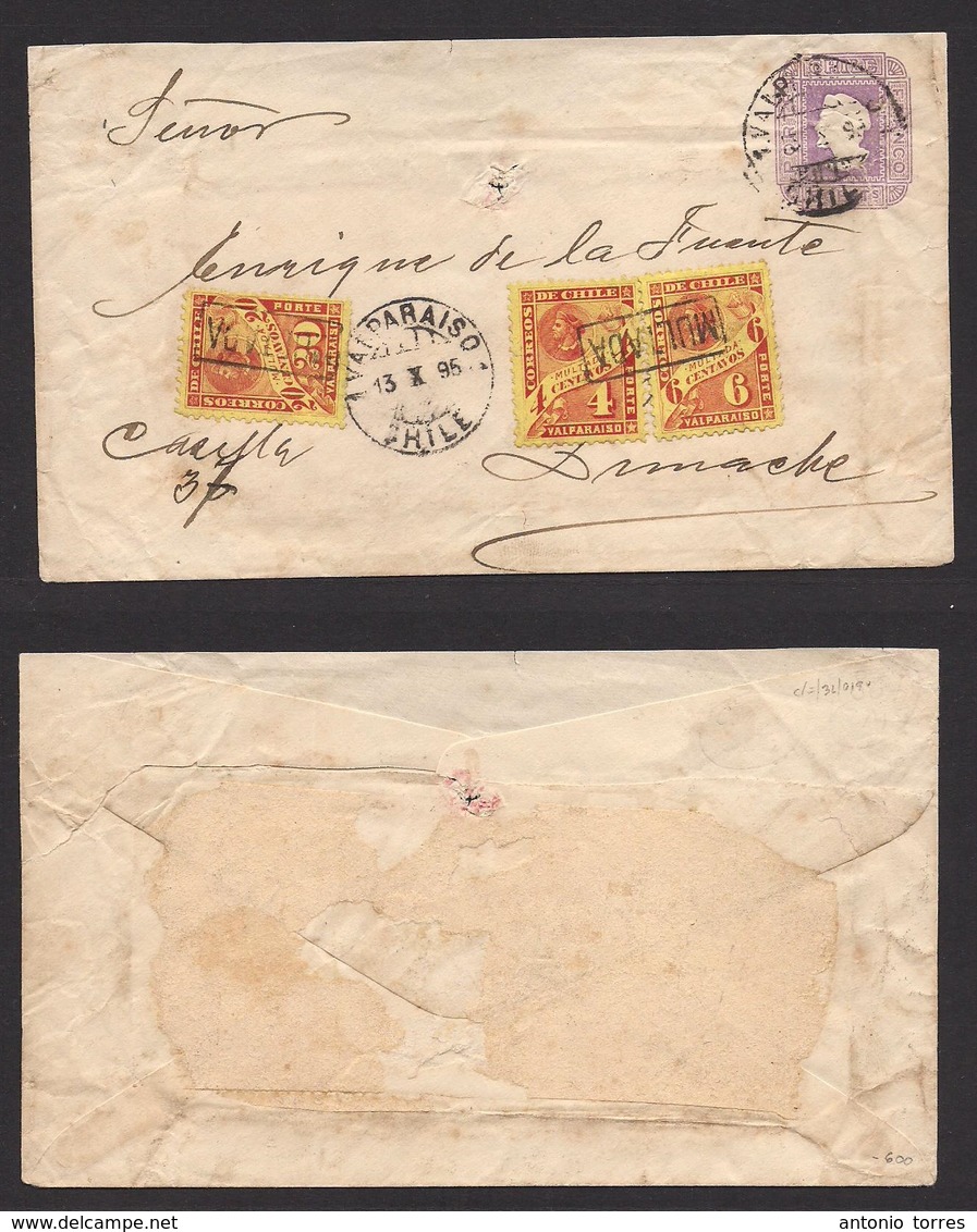 Chile - Stationery. 1895 (13 Oct) Valparaiso - Limache. 5c Lilac Embossed Stat Envelope (92x157 Mm), Mns Charge "30" + C - Chili