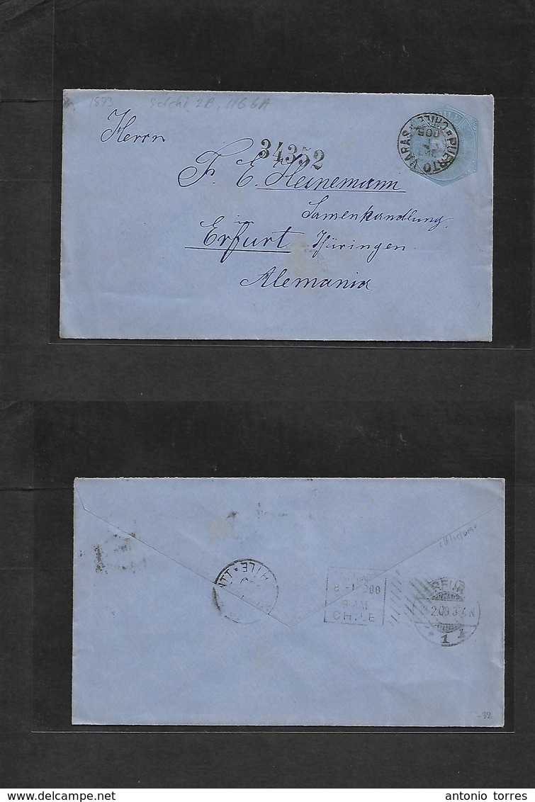 Chile - Stationery. 1900 (1 Ene) Cancel Date ERROR "005" + Inverted Month. Puerto Varas - Germany. Erfurt (18 Feb) 10c G - Chili