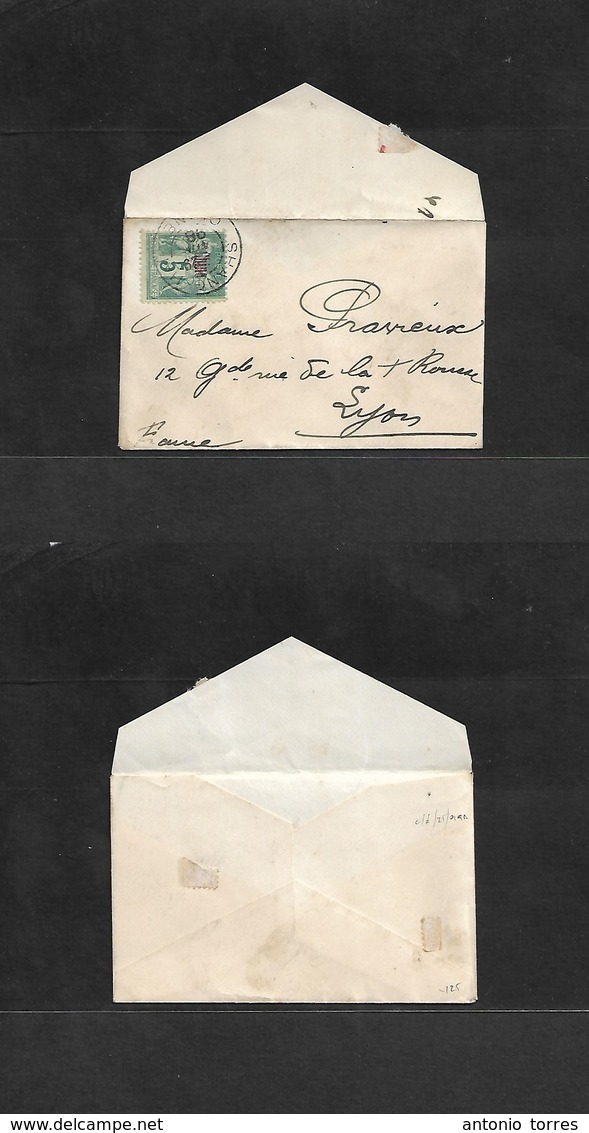 China. 1898 (29 Nov) French Post Office. Shanghai - France, Lyon. Unsealed Small Fkd At Pm Rate With Ovptd 5c Green Sage - Other & Unclassified