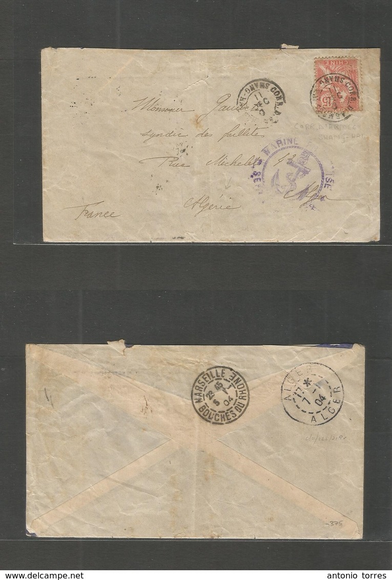 China - Xx. 1903 (11 Dec) French Military Mail. Shanghai - Algeria, Africa (7 Jan 04) Military Naval Cachet + 15c Red Fk - Other & Unclassified