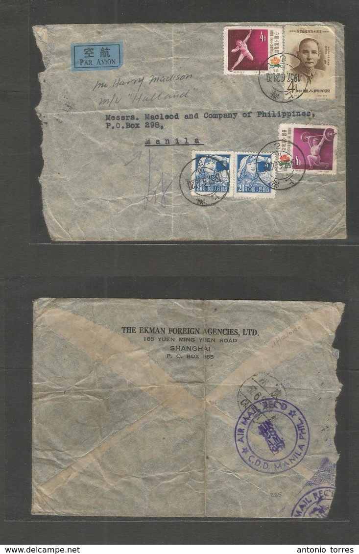 China - Prc. 1957 (24 June) Shanghai - Manila, Philippines (28 June) Air Multifkd Mixed Issue Incl Comm. VF + Rare Usage - Autres & Non Classés