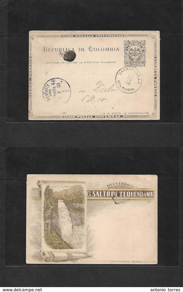 Colombia - Stationery. 1903 (17 Feb) 2c Black Stationary Card With Reverse Color Printed Recuerdo Salto Tequendama. Barr - Colombia
