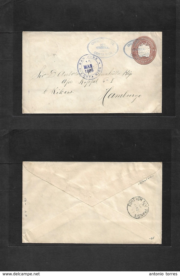 Costa Rica. 1896 (March) Grecia - Germany, Hamburg. Via NYC - San Jose. 10c Brown Stationary Embossed Envelope Oval Depa - Costa Rica