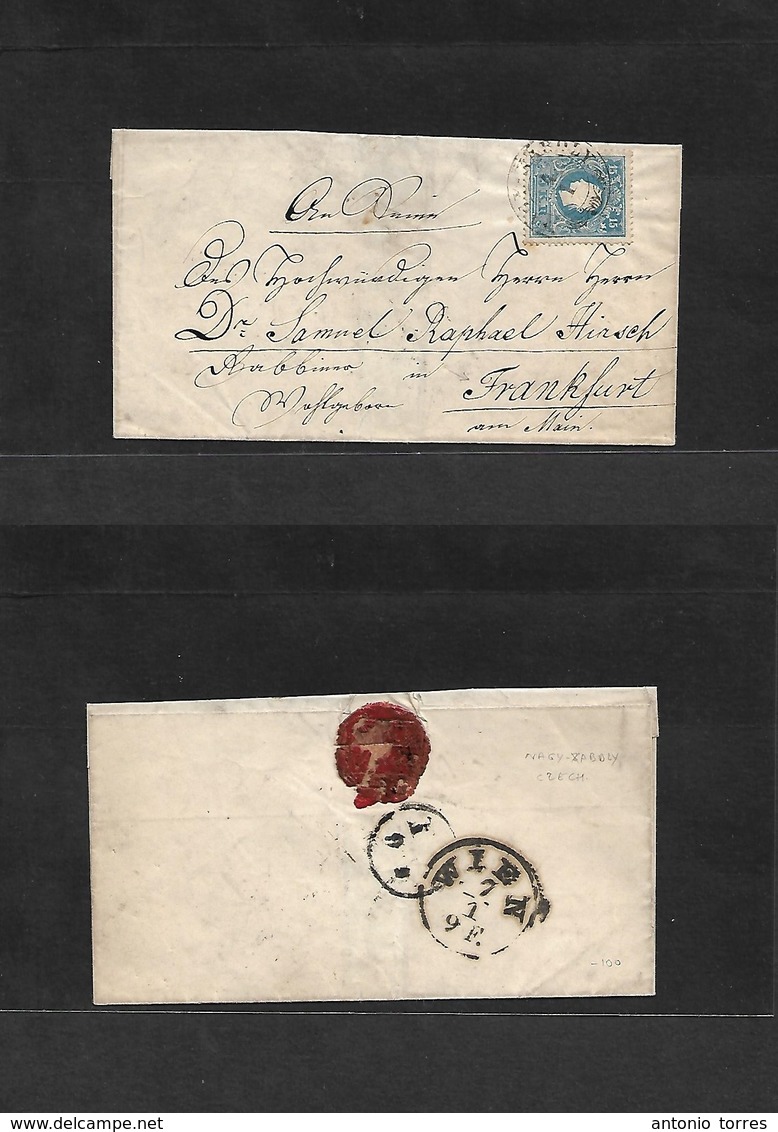 Czechoslovakia. C. 1866 (4 Jun) Nagy Xaboly - Germany, Frankfurt. Fkd E, 15kr Blue, Tied Cds. Fine Usage. Transits + Arr - Autres & Non Classés