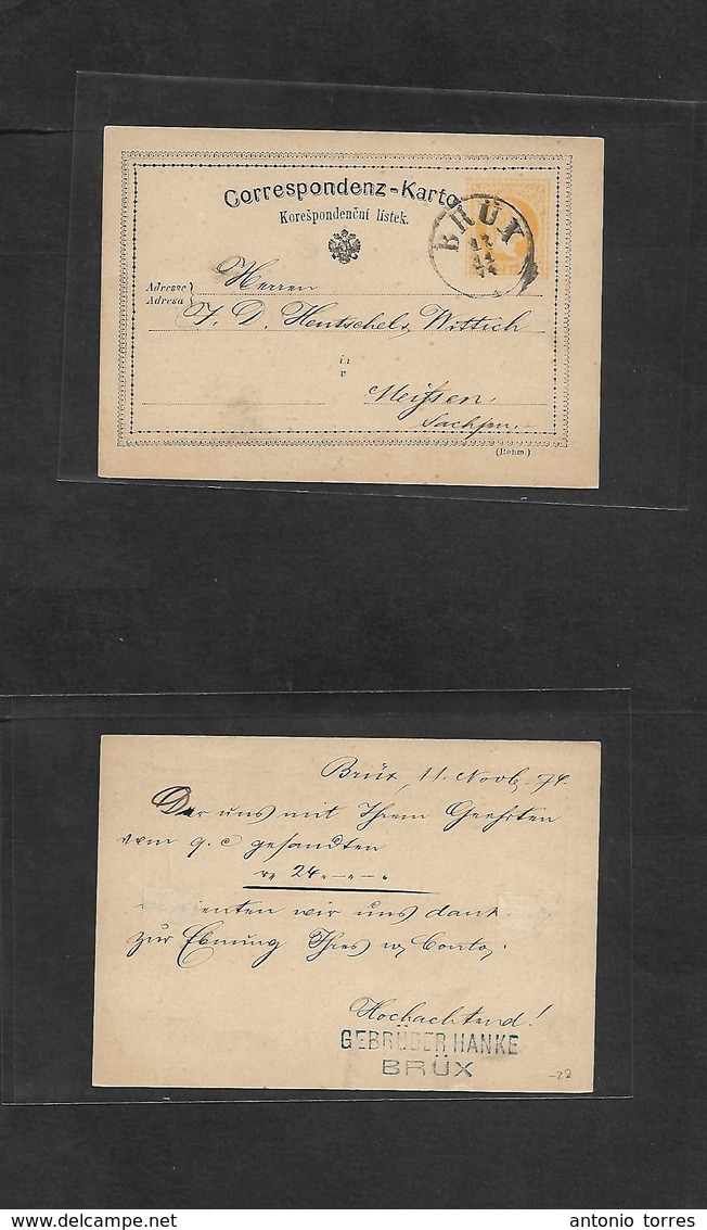 Czechoslovakia. 1874 (12 Nov) Brux, Most - Meissen, Sachsen, Germany. Early 2kr Yellow Stat Card. Fine Cds. - Other & Unclassified