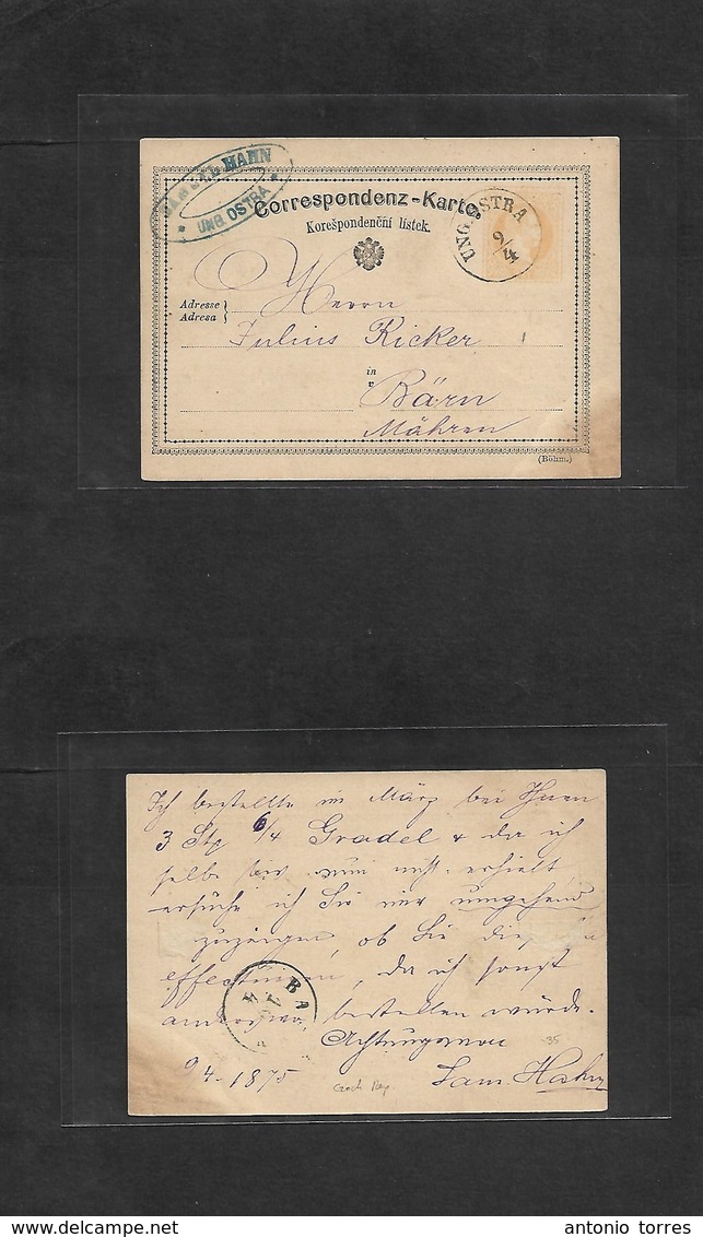 Czechoslovakia. 1875 (9 April) Austria PO. Ung Ostra - Barn, Moravia. Early 2kr Yellow Stat Card. Fine Cds. - Autres & Non Classés