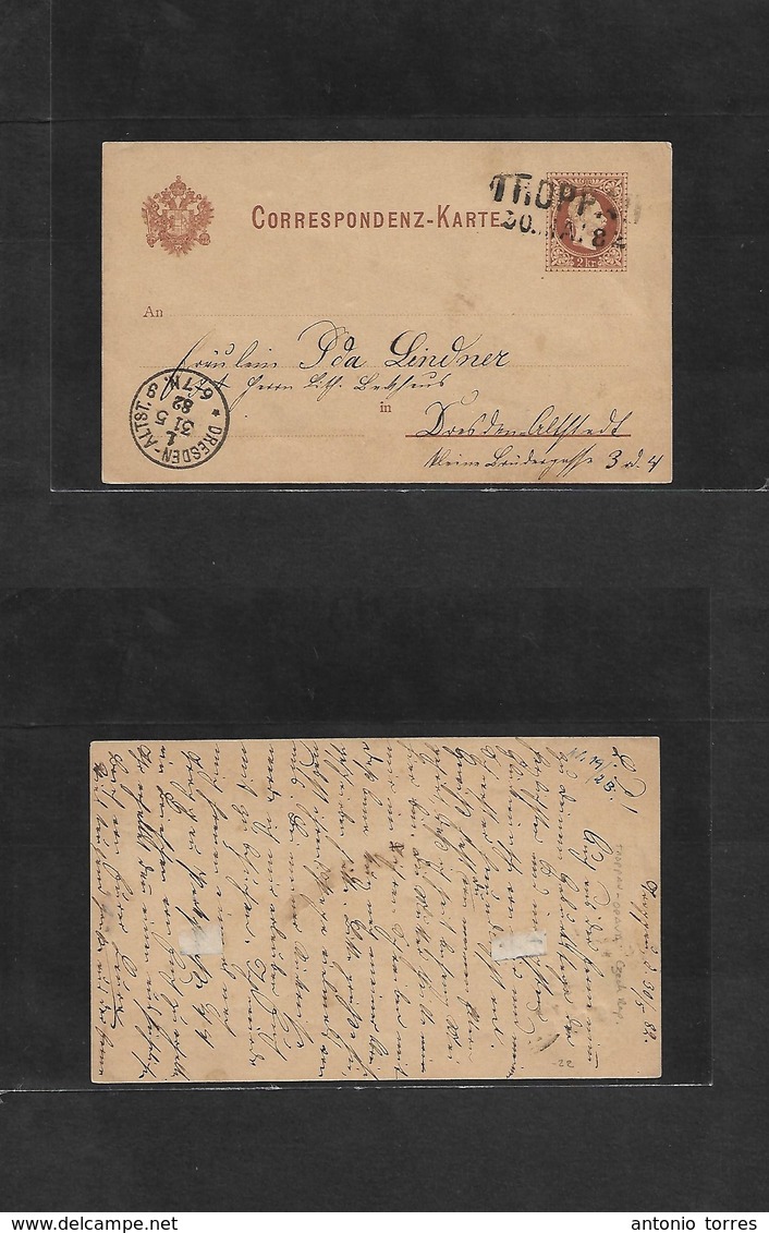 Czechoslovakia. 1882 (30 May) Troppau, Opava - Dresden, Germany (1 May) Austria 2kr Brown, Stline Ds + Arrival Cachet. F - Other & Unclassified