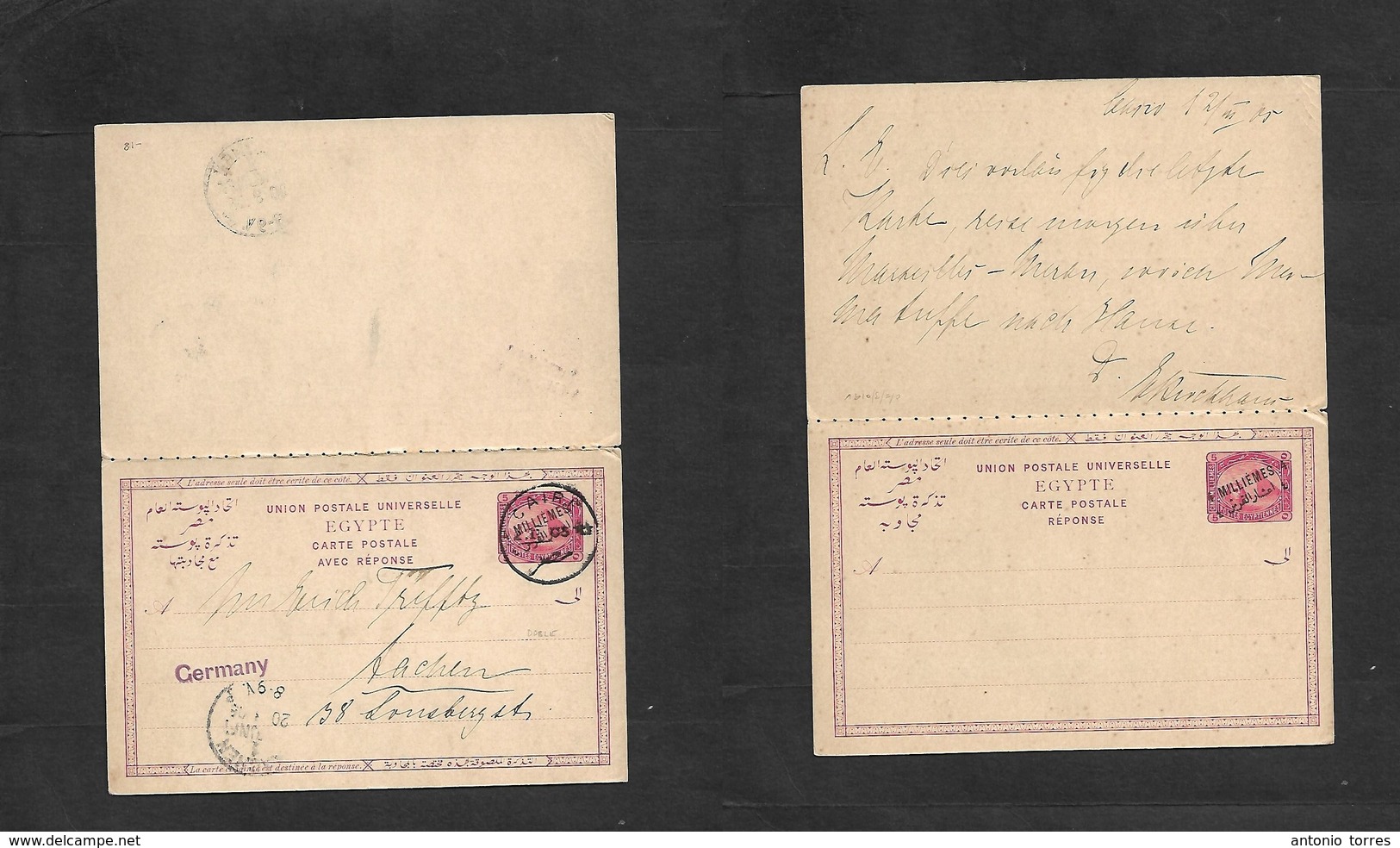 Egypt. 1905 (12 Jan) Cairo - Germany, Archen (20 Jan) 4ms Red Ovptd Doble Stat Card. VF. - Autres & Non Classés