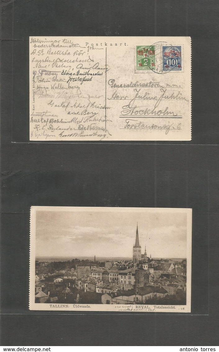 Estonia. 1926 (June) Regal - Sweden, Stockholm. Fkd Ppc, Ovptd Issue, Tied Cds. Signed By 20 Colleagues. - Estonie