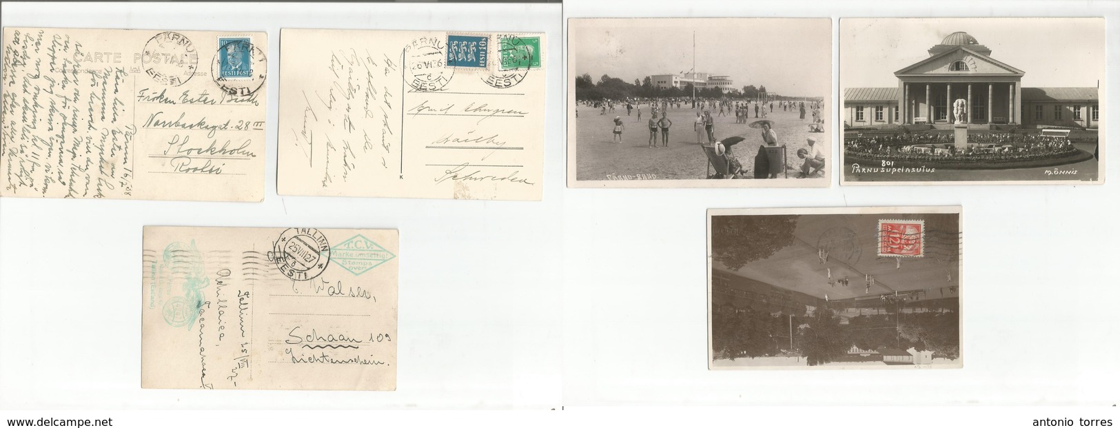 Estonia. 1927-38. 3 Fkd Early Photo Cards One To Liechestein Schaan, Other (2) To Sweden. Fine Trio. Parm + Tallinn. Opp - Estonia