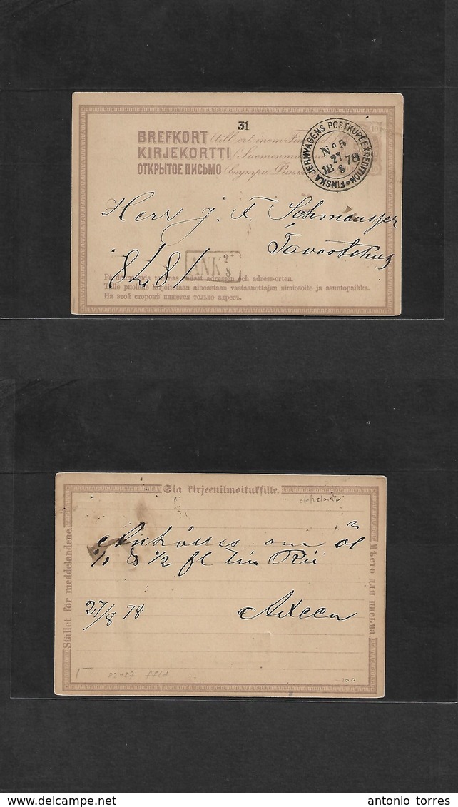 Finland. 1878 (27 Aug) Aixcca - Tavostchus. 10 Pf Lilac Early Stat Card, Superb TPO Nº5 Cds (xxx/R) Gorgeous Item. - Autres & Non Classés