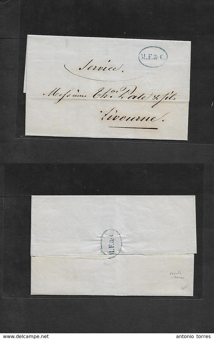 France. 1845 (31 Oct) Marseille - Livorno, Italy (4 Nov) EL Full Text Private Maritime Line Ship "MF & CO" Blue Cachet.  - Andere & Zonder Classificatie