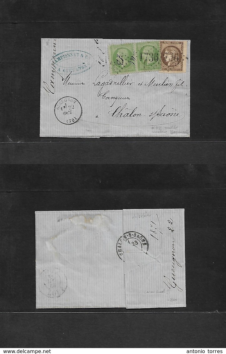France. 1871 (22 Oct) Guengnon - Chalon Saone (23 Oct) Bordeaux 30c Dark Brown CORNER LOWER Right Of SHEET Large To Comp - Andere & Zonder Classificatie