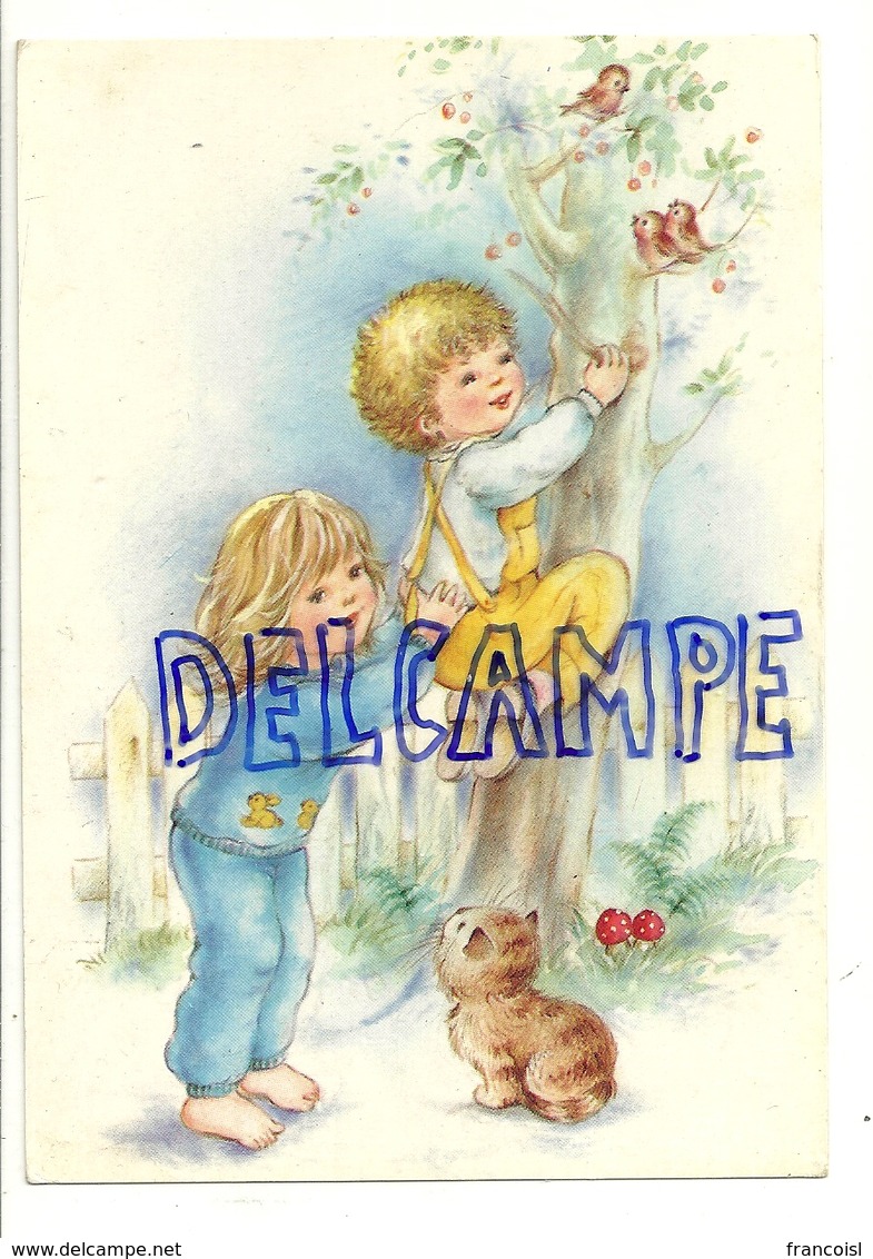 Deux Enfants Arbre, Chaton, Champignons - Non Classés