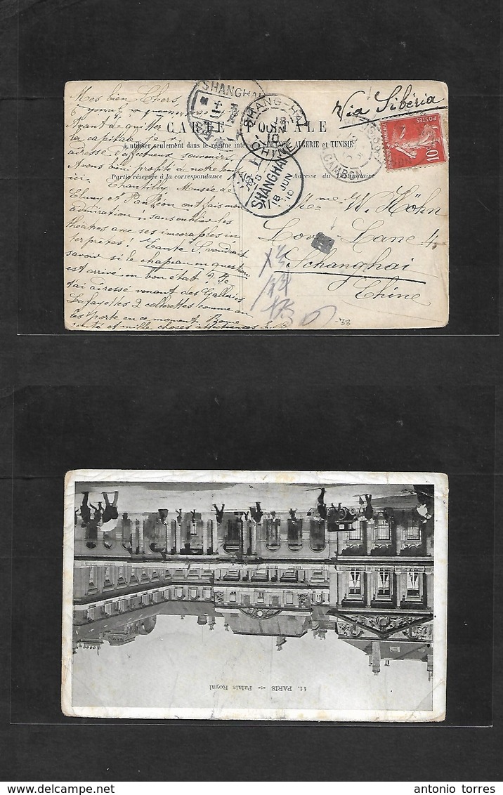 France - Xx. 1910 (21 Mayo) Cambon - China, Shanghai (18 June) Fkd Semeuse Issue Ppc. Via Siberia. All Transited On Fron - Otros & Sin Clasificación