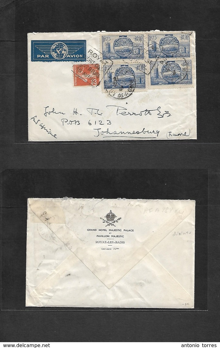 France - Xx. 1938 (15 Apr) Royat Les Bains - South Africa, Johannesburg. Air Multifkd Env Incl Semeuse + 1,75 Fr Blue Bl - Otros & Sin Clasificación