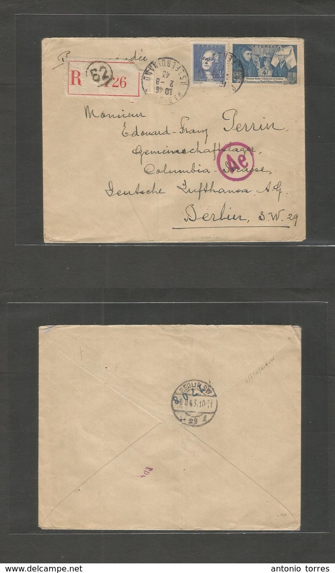 France - Xx. 1943 (2 Aug) Paris - Germany, Berlin (6 Aug) WWII. Registered Multifkd Envelope. Scarce Mail Period. - Andere & Zonder Classificatie