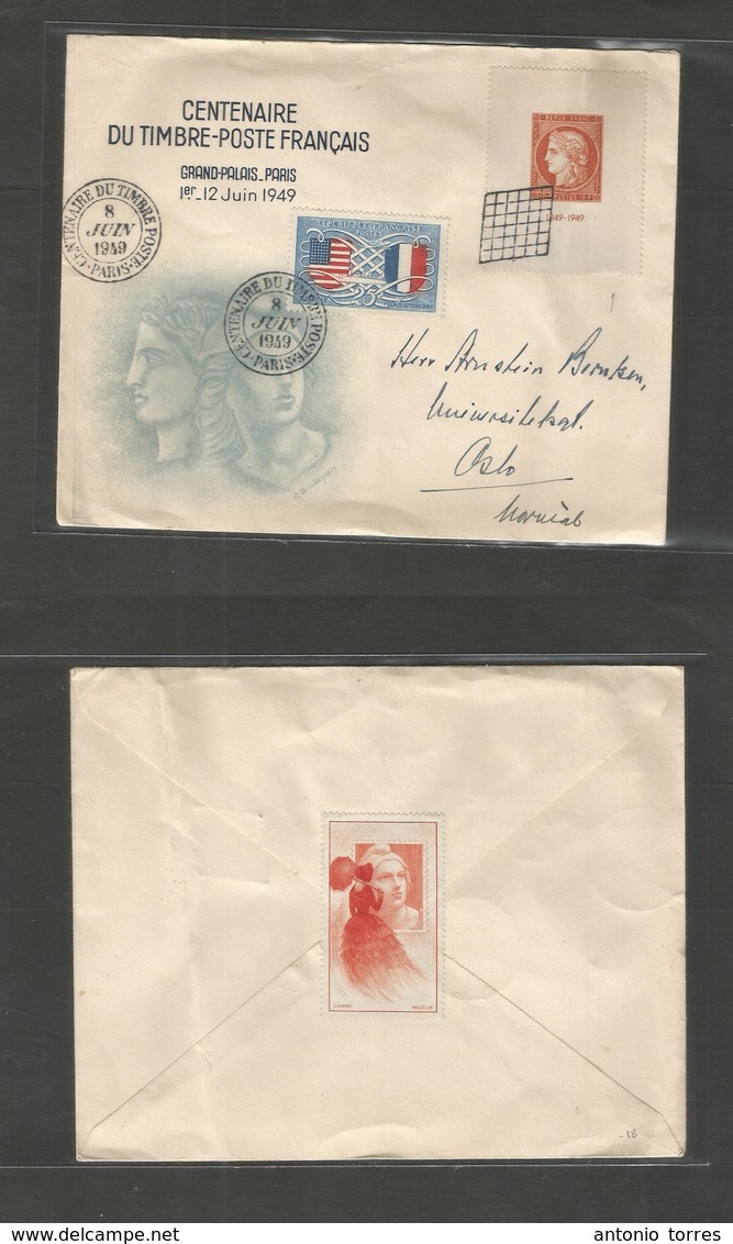 France - Xx. 1949 (8 June) Centenary Stamps. Paris - Norway, Oslo. Fkd Comm Env. - Other & Unclassified