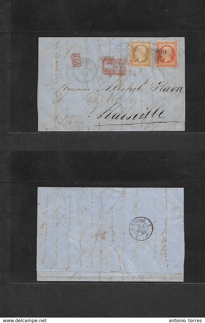 French Levant. 1862 (27 Aug) Constantinople - France, Marseille (3 Sept) EL Fkd France 10c + 40c, Tied "1896" Romboid +  - Sonstige & Ohne Zuordnung