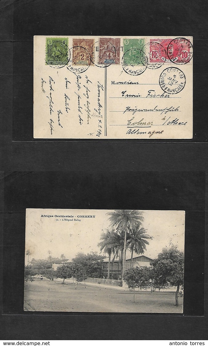 Frc - Guinea. 1912 (5 Jan) Conakry - Germany, Colmar. Multifkd Mixed Issues Incl General Colonies Types Tied Cd Local Pp - Other & Unclassified