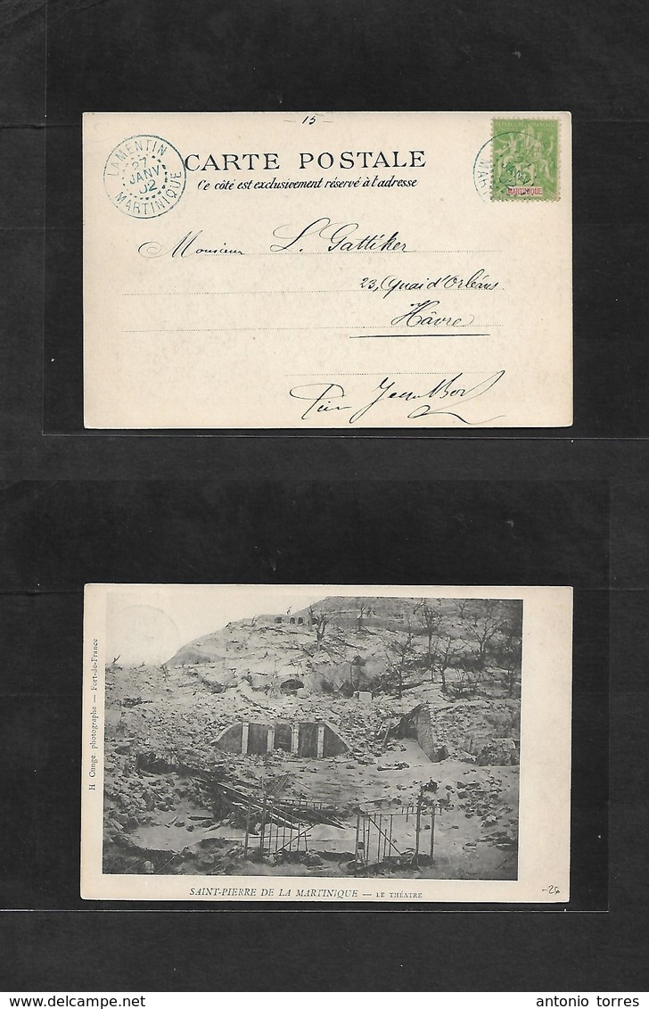 Frc - Martinique. 1902 (27 Jan) Lamentin - France, Havre. Fkd Theater Local Ppc 5c Blue Cds. Fine. - Other & Unclassified