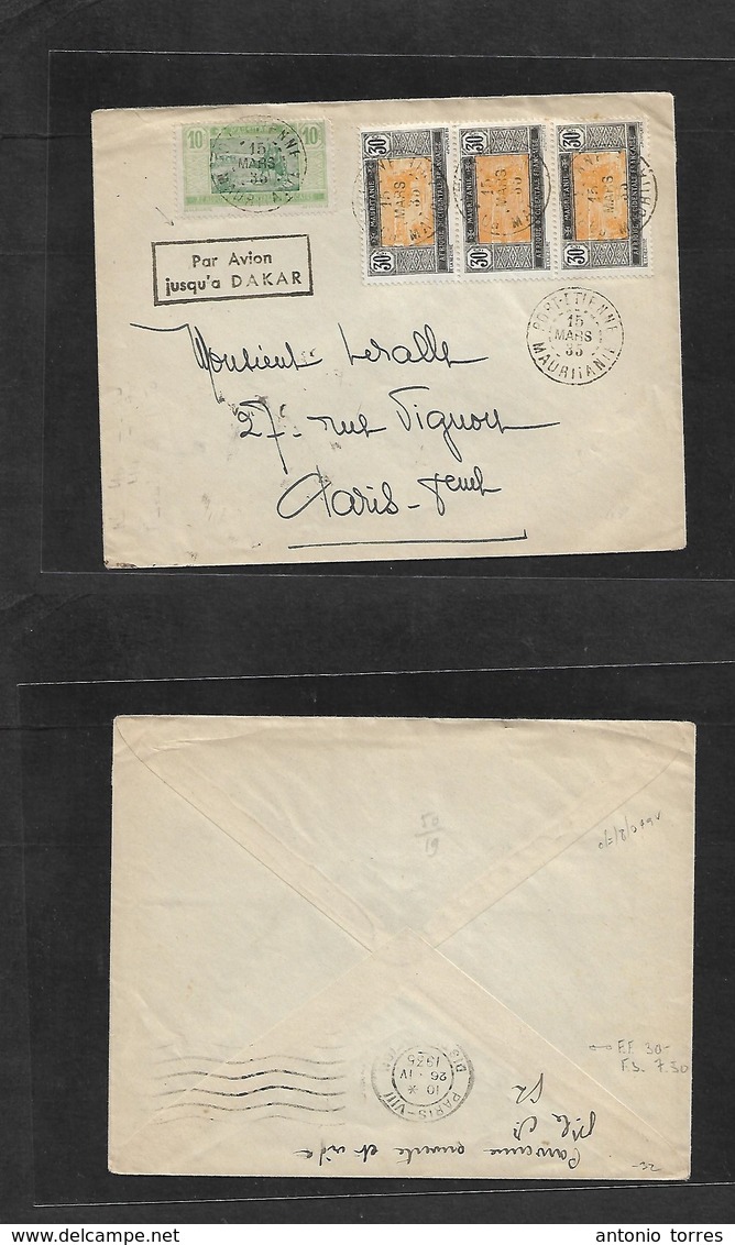 Frc - Mauritania. 1935 (15 March) Port Etienne - France, Paris (26 April) By Air To Dakar. Air Multifkd Envelope. VF. - Otros & Sin Clasificación