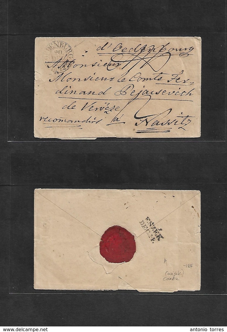 Germany Stampless. 1842 (20 Dec) Prusia, Oedeberg - Nassitz, Eszek, Croatia (24 Dec) Registered Envelope Mns Charges + A - Autres & Non Classés