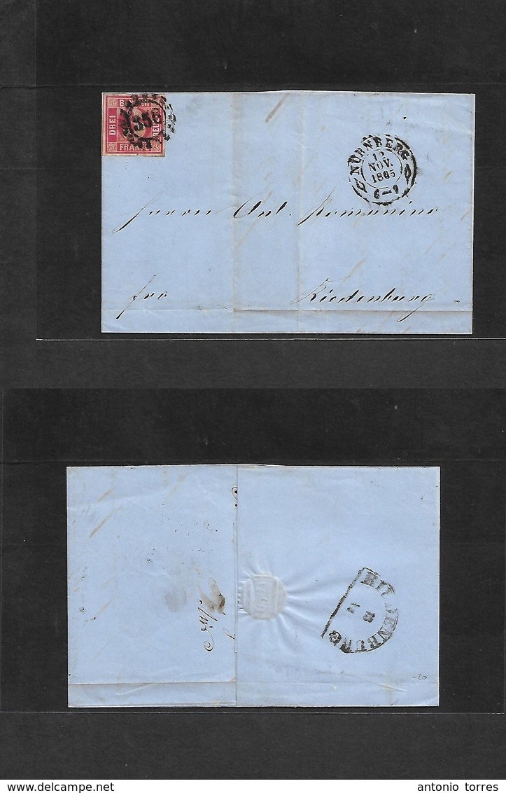 German States-Bayern. 1865 (12 Nov) Nuremberg - Riedenburg. EL Full Text Fkd 3kr Red Good Margins, Tied "356" Cartwheel  - Andere & Zonder Classificatie