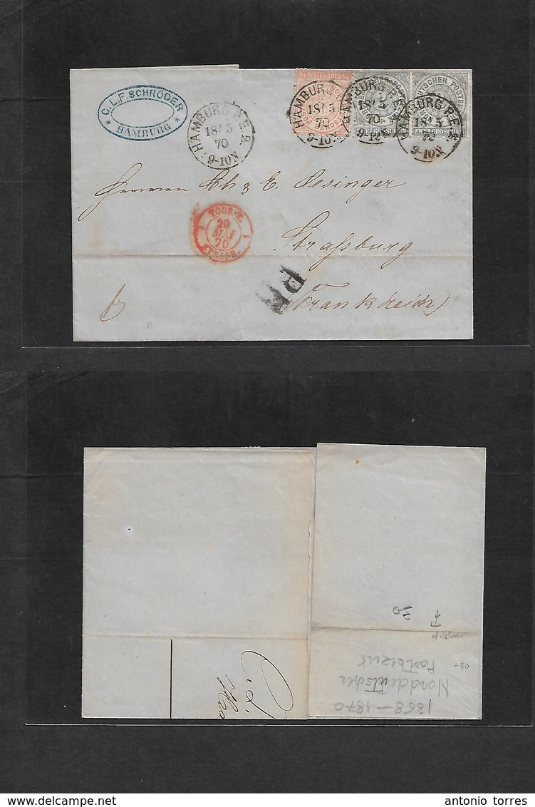 German States-N.G.Conf.. 1870 (18 May) Hamburg - France, Strassbourg (20 May) Multifkd E. At 4 1/2gr Rate. - Other & Unclassified