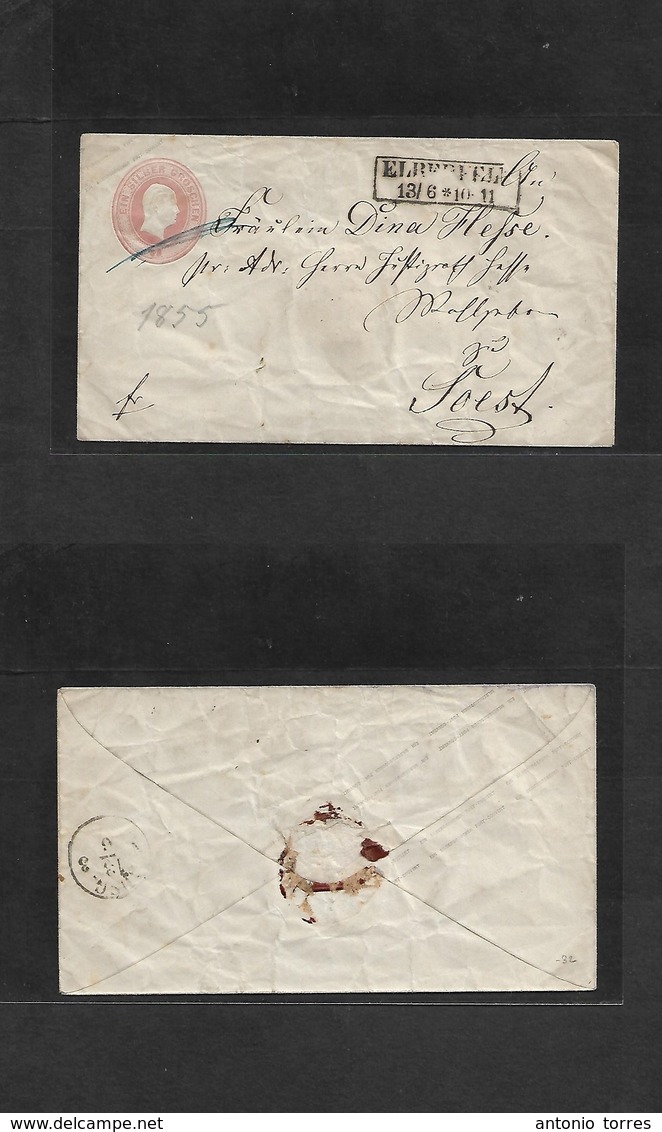 German States-Prusia. C. 1855 (13 June) Elberfeld - Soest (13 June) 1 Gr Rose Stat Env, Box Ds Alongside (145x81mm) Mns  - Other & Unclassified