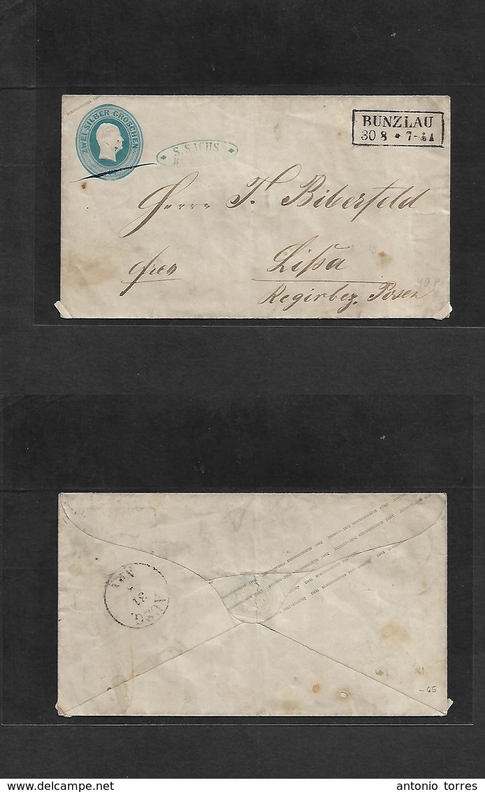 German States-Prusia. C. 1857 (30 Aug) Bunzlau - Lissa (31 Aug) (40p) 2gr Blue Stat Env, Depart Comercial Cachet + Box D - Otros & Sin Clasificación