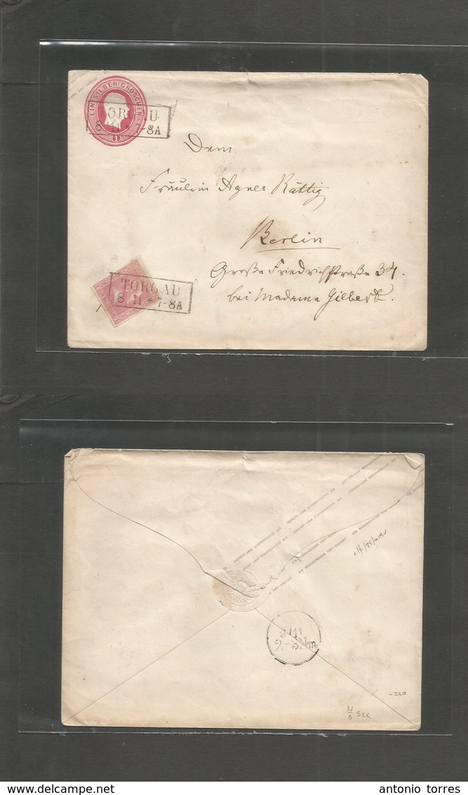 German States-Prusia. C. 1860 (8 Nov) Torgau - Berlin. 1gr Intense Red Large Size Stat Env + 1gr Silber Rose, Good Margi - Other & Unclassified