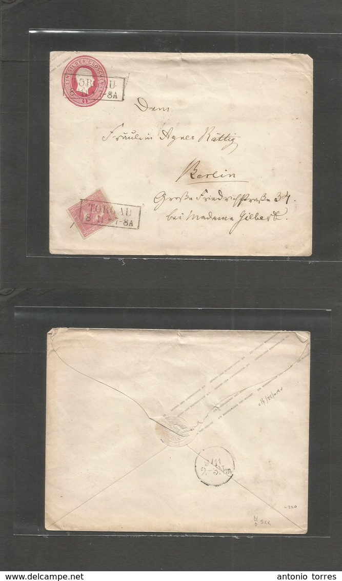 German States-Prusia. C. 1860 (8 Nov) Torgau - Berlin. 1gr Intense Red Large Size Stat Env + 1gr Silber Rose, Good Margi - Otros & Sin Clasificación