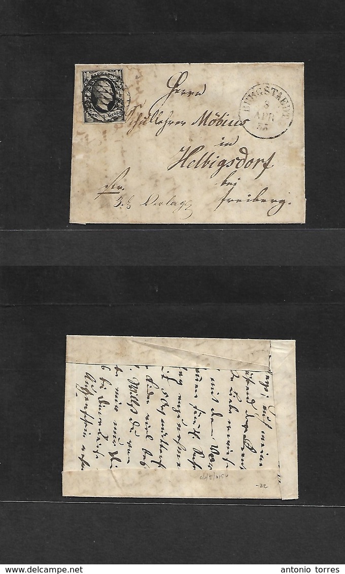 German States-Saxony. 1855 (8 Apr) Burgstaedt - Helbigsdorf. Fkd Front 1/2gr Black / Pink, Tied Grill. - Other & Unclassified