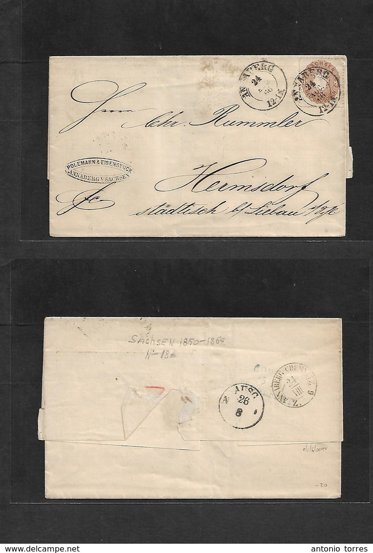 German States-Saxony. 1866 (24 Aug)Annaberg - Hermsdorf. Fkd E. 3gr Brown Perf, Cds. Fine. Reverse Transited. - Autres & Non Classés