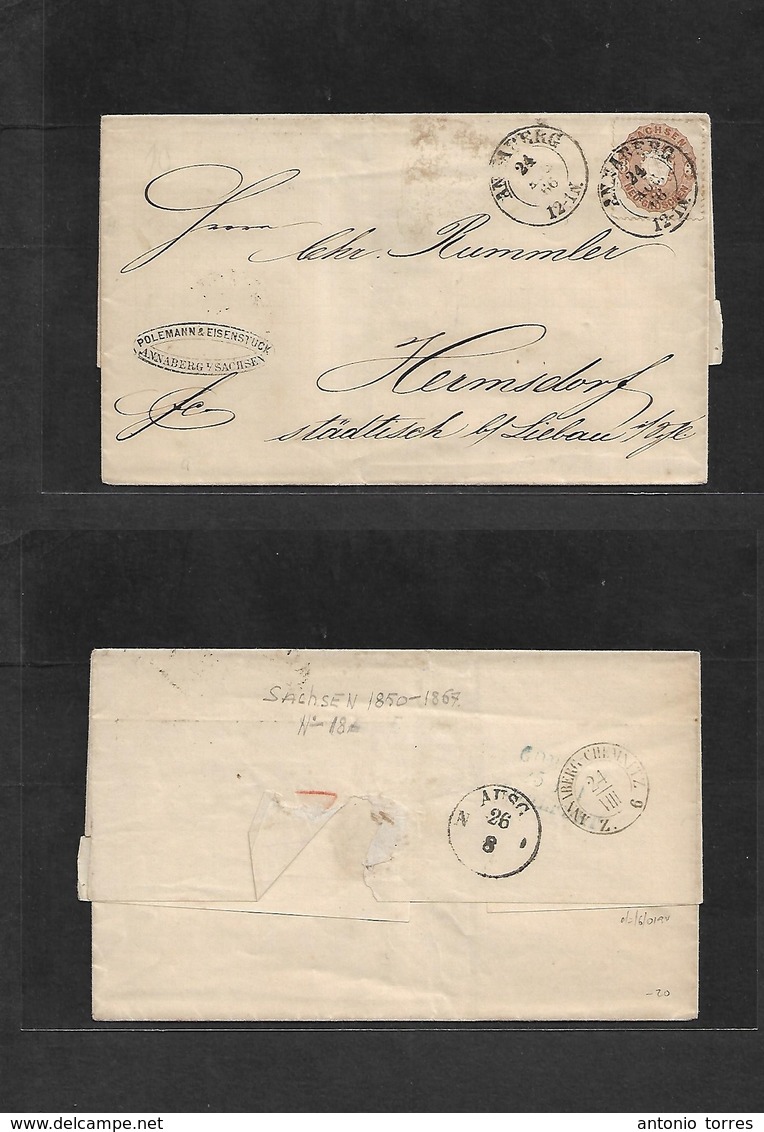 German States-Saxony. 1866 (24 Aug)Annaberg - Hermsdorf. Fkd E. 3gr Brown Perf, Cds. Fine. Reverse Transited. - Andere & Zonder Classificatie