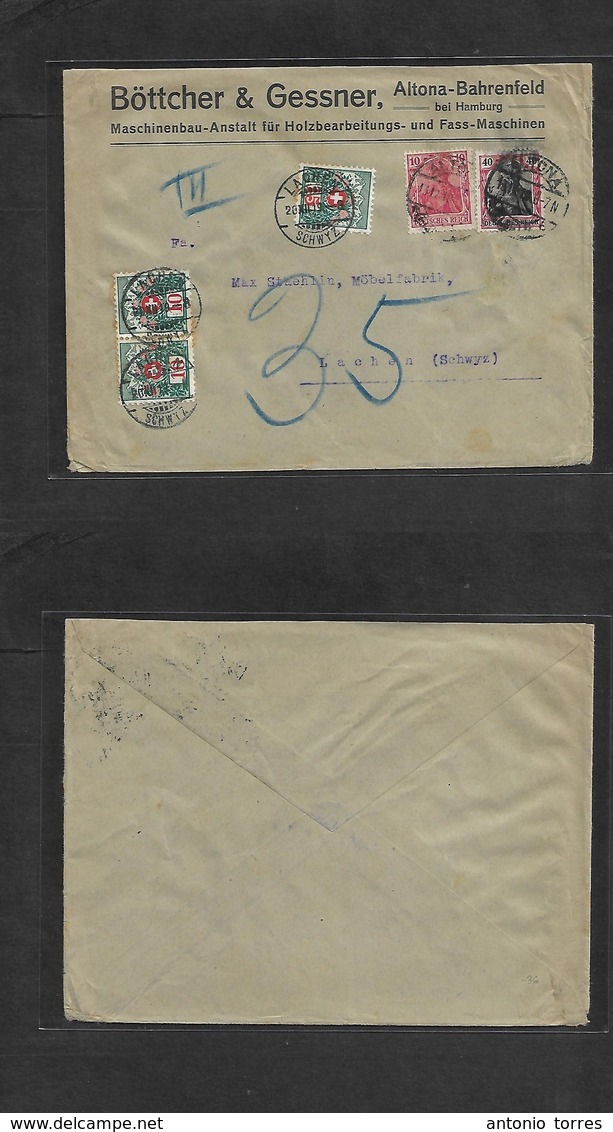 Germany - Xx. 1919 (13 Dec) Aptona - Switzerland, Lachsen (20 Dec) Fkd Comercial Envelope + Taxed + (x3) Swiss Postage D - Autres & Non Classés