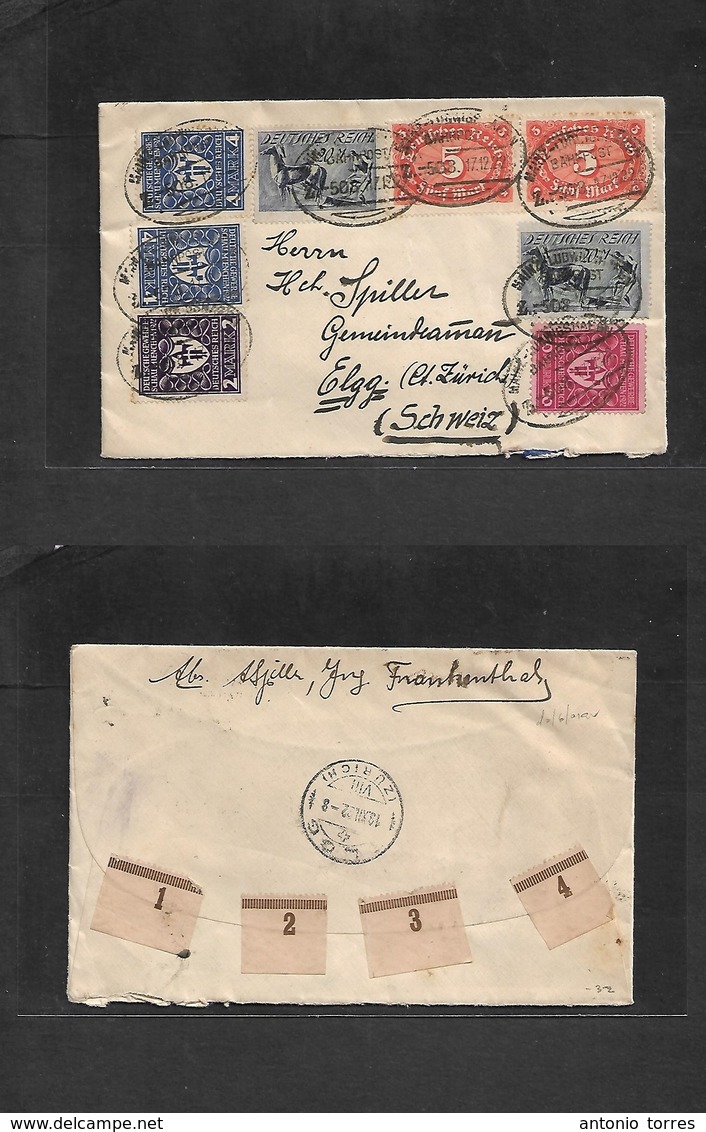 Germany 1921-4. 1922 (17 Dec) TPO Mainz, Agen - Switzerland, Elgg (18 Dec) Multifkd Env. VF. - Other & Unclassified