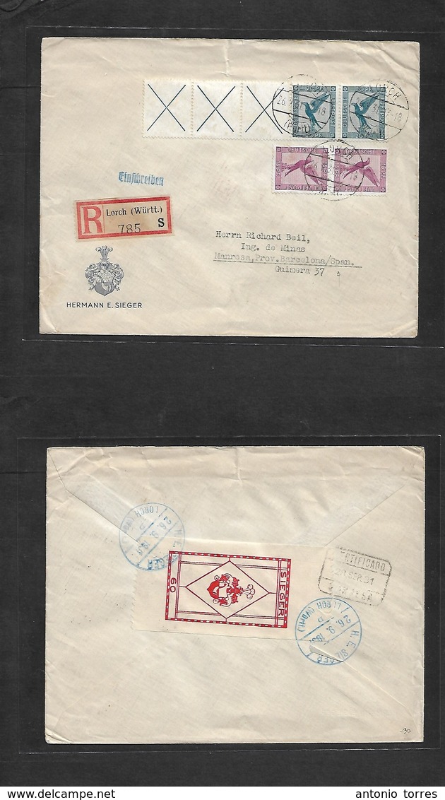 Germany - Xx. 1931 (26 Sept) London - Spain, Manresa. Registered Multifkd Env. VF. - Other & Unclassified