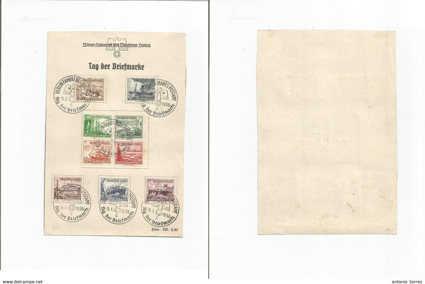 Germany - Xx. 1938 (9 Jan) Berlin. Tag Der Briefmarken Commemorative Cachet Usage. - Otros & Sin Clasificación